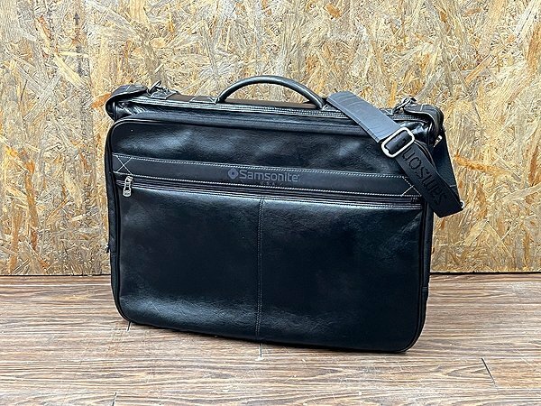 Samsonite/サムソナイト スーツバッグ ２way ブラック レザー/ナイロン ショルダー/ビジネスバッグ/ガーメントバッグ 鍵付き