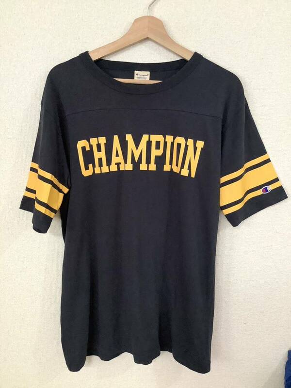 Champion チャンピオン　ロゴプリントTシャツ　半袖Tシャツ　ネイビー　アメカジ　メンズ　ビンテージ　古着　 L