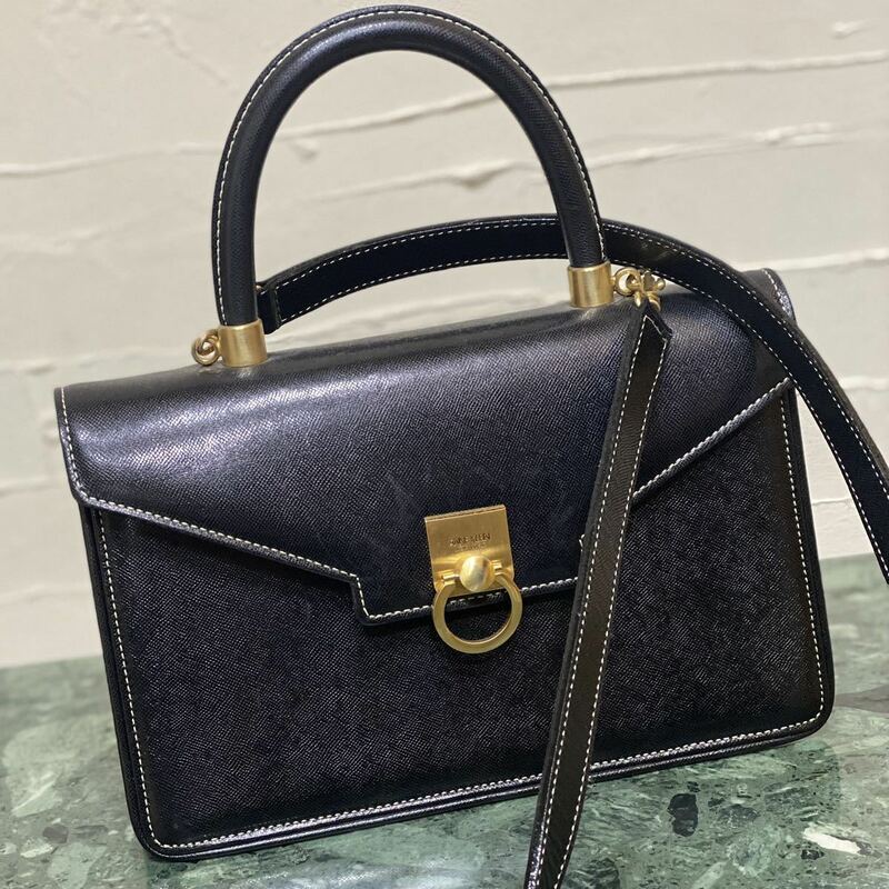 希少モデル ANNE KLEIN 2WAY クラシカル ハンドバッグ サフィアーノレザー ショルダーバッグ ヴィンテージ レトロ アンクライン 斜め掛け