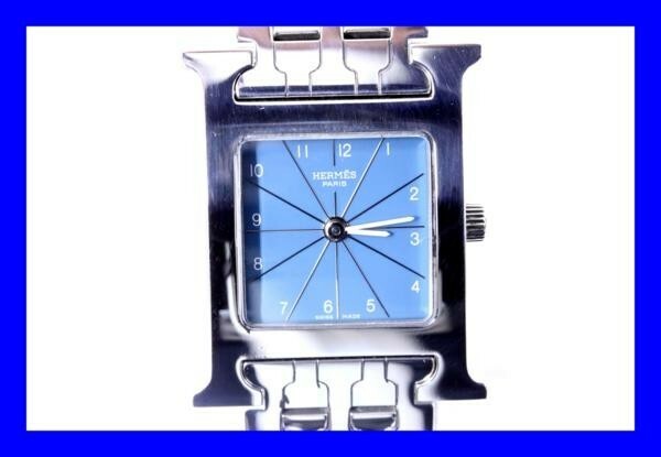 ●本物極上品エルメス Hermes Hウォッチ レディース腕時計 ブルージーン文字盤 水色 ステンレスベルトZ0921