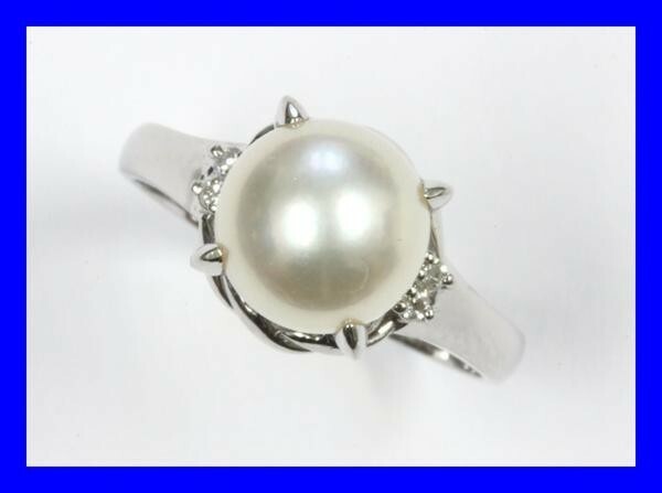 ●新品同様 パール プラチナリング 指輪 Pt900 ダイヤ 真珠 RAB2
