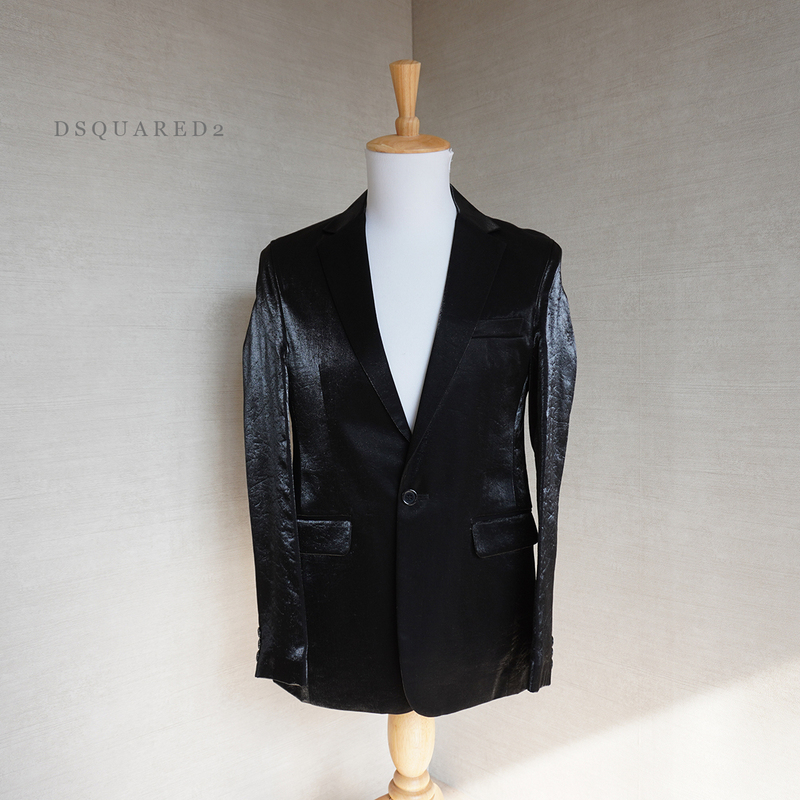 タグ付 未使用 美品 ディースクエアード DSQUARED2 コットン サテン テーラード ジャケット メンズ 46 ブラック 黒 ドレス スーツ