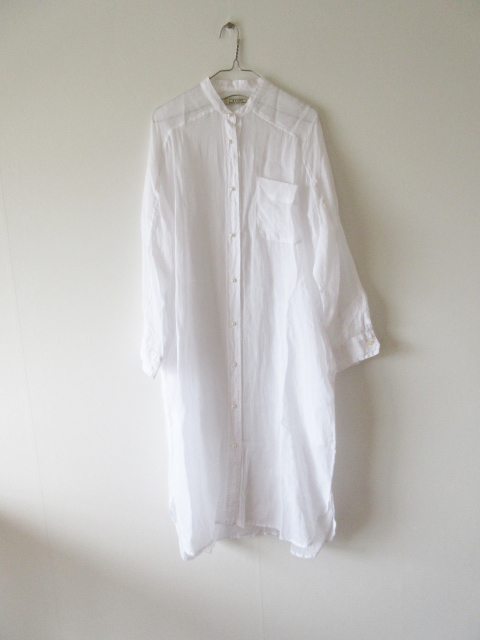 美品 BLANC basque / ブランバスク BB01-405 ラミーローンパールボタンシャツワンピース 38 WHITE * ロングシャツ