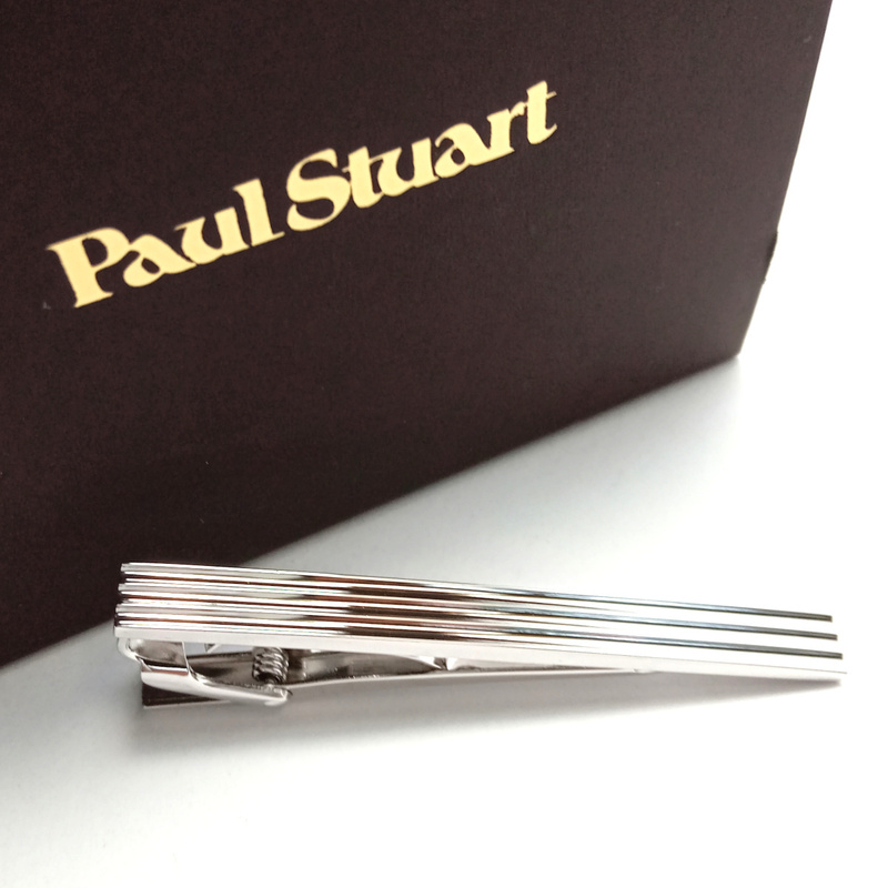 【pst120】新品　Paul Stuart　ポールスチュアート　ネクタイピン　タイバー　シルバー　ストライプ　ボーダー