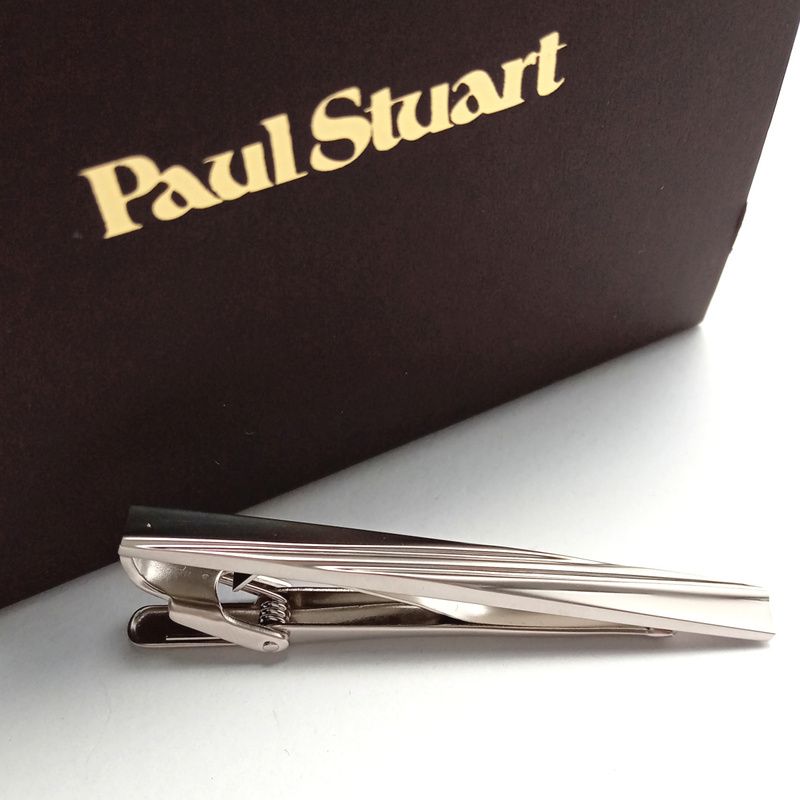 【pst122】新品　Paul Stuart　ポールスチュアート　ネクタイピン　タイバー　マットシルバー　ダイヤゴナルスリーストライプ