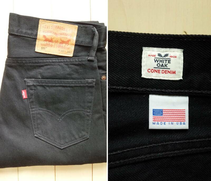 米国製 リーバイス 511 W30 ブラック 黒 BLACK RINSE ホワイトオーク WHITE OAK CONE DENIM スモールe USA 045112299 04511-2299