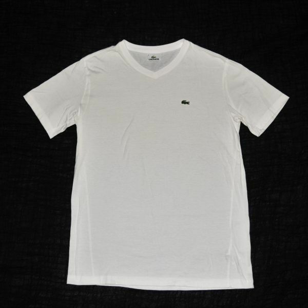 ★LACOSUTE★ラコステ★ お洒落な白のVネック半袖Tシャツ　４　M～L
