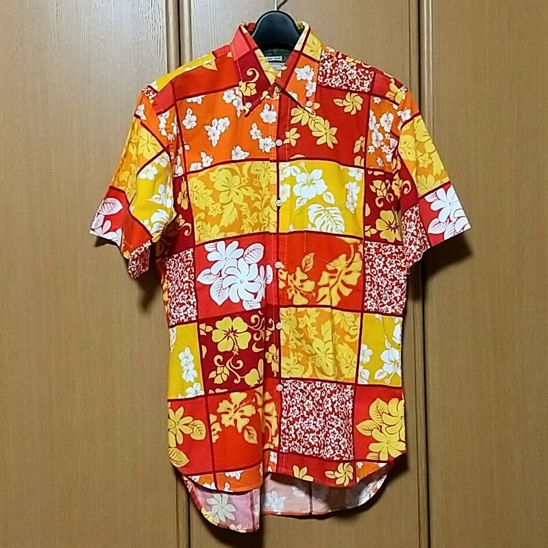 Dry Bones ドライボーンズ アロハシャツ 半袖シャツ 36 S 赤 レッド オレンジ イエロー 日本製 アメカジ ボタンダウン 花柄 リーフ