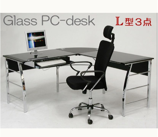 ガラスPCデスク L型　パーソナルデスク　ハイクラスデスク　ブラック