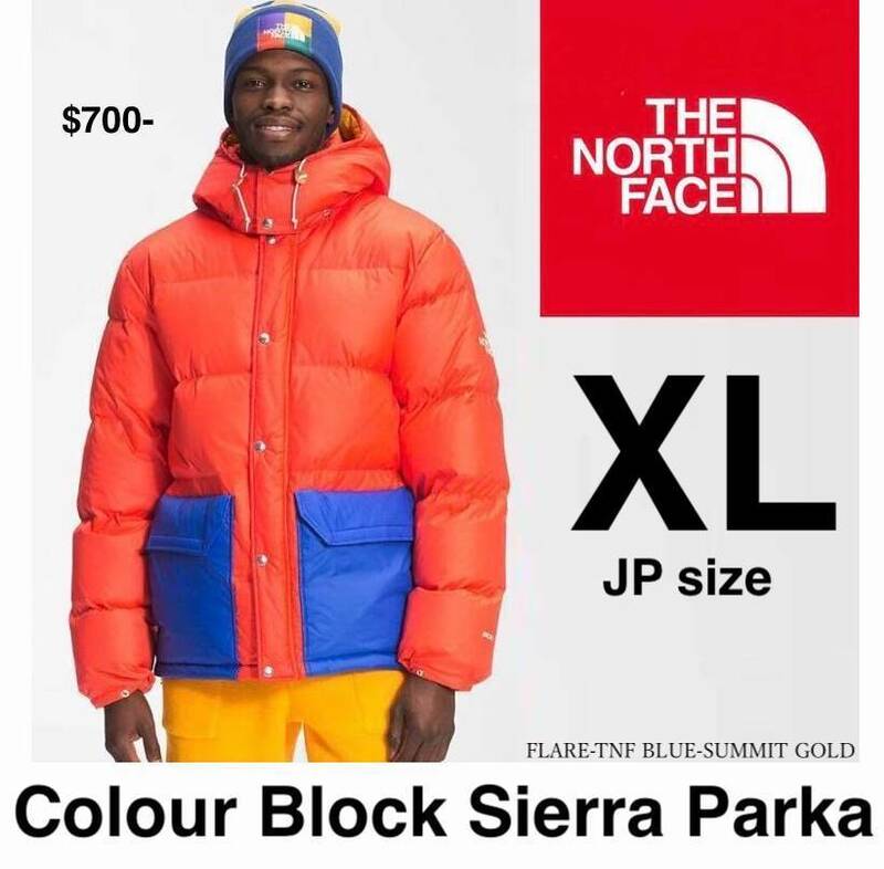 ◆モデル出品◆新品 XLサイズ ノースフェイス USAモデル カラーブロックシェラパーカー付グースダウンジャケット The North Face R.D.S認証