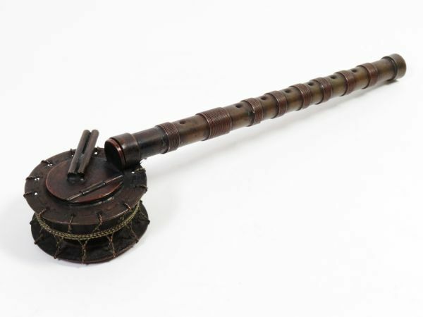 【5240】明治期　堤物　書道具　銅製　楽器型　矢立 （初品・買取品）