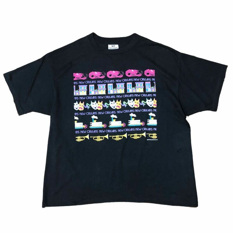DELTA APPAREL NEW ORLEANS T-Shirts XL 70s 80s ニューオリンズ Tee Tシャツ ビンテージ ブラック 黒