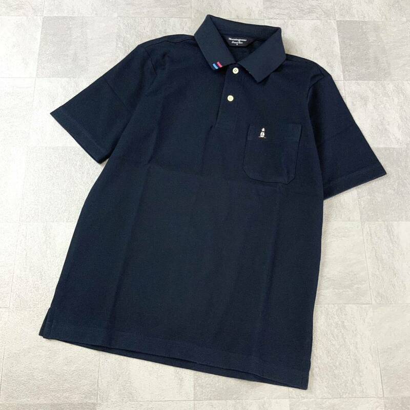 極美品 未使用品 Munshingwear マンシングウェア ワンポイント刺繍 半袖 ポロシャツ メンズ Sサイズ ブラック 黒 ゴルフ golf