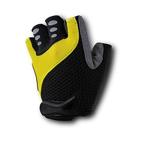 【送料無料】サイクリングハーフグローブ ドット黄色 半指 XL 衝撃吸収パット新品