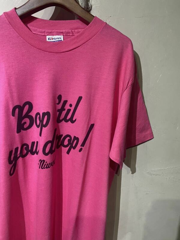 【即決】80s Bop'til you drop Ry cooder ライクーダー プリントTシャツ Hanes ヘインズ 50/50 ショッキングピンク 古着 deadstock デッド