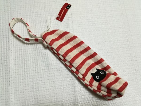 ☆美品☆マタノアツコ/ガーゼ哺乳瓶ケース、ポーチ/ボーダー赤猫