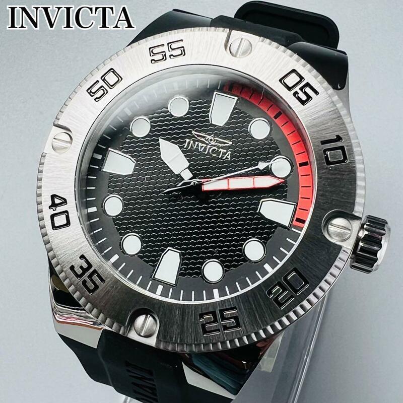 インビクタ INVICTA 腕時計 新品 プロダイバー メンズ 電池式 ブラックバンド 黒 ケース直径52mm クォーツ おしゃれ ゴムバンド シルバー