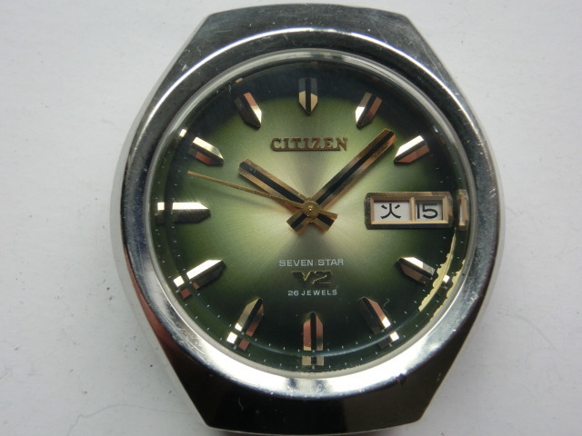 【ベルト無】 シチズン メンズ腕時計 セブンスターV2 オートマチック 自動巻き 緑グラディエーション文字盤