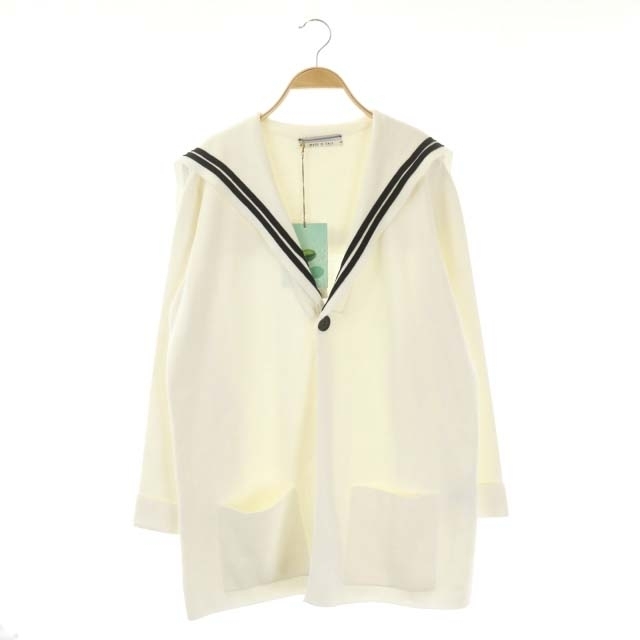 未使用品 クリスタセヤ CristaSeya SAILOR CARDIGAN ニット コットン カーディガン 長袖 セーラーカラー M 白 黒 レディース