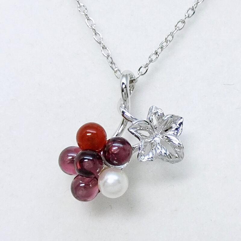 【送料無料】ミキモト MIKIMOTO K18WG/SV 木苺モチーフ ネックレス 兼ブローチ カーネリアン ガーネット パール★美品