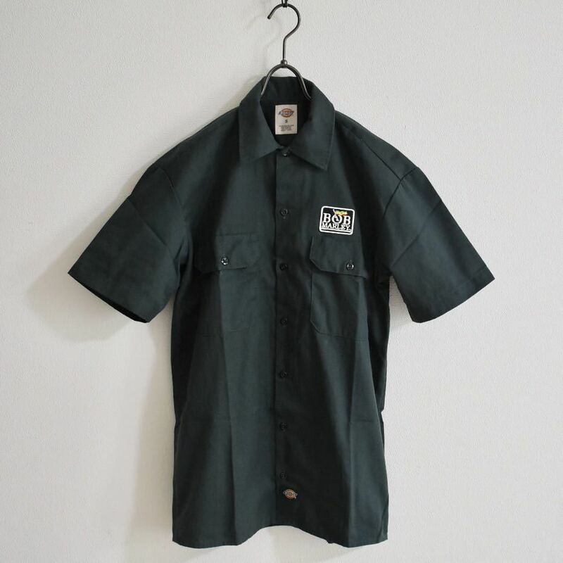 Dickies ワークシャツ　Bob Marleyワッペン　レゲエ　ラスタ　S