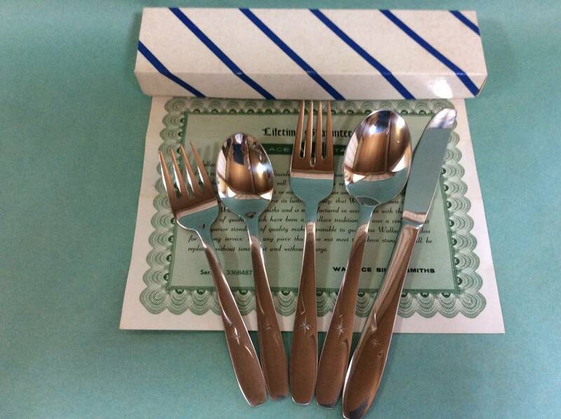 【Mid-flatware/Wallace-Stainles/North Star/未使用/箱入④】ウォレス-ステンレス/ノーススター/カトラリー5点セット/アトミックエイジ