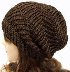 麻混でさらっと快適 室内帽子 春夏 ニット帽 メンズ レディース ブラウン 斜め模様編み ワッチ knit-746