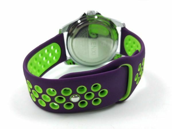 スポーツバンド 交換用腕時計ベルト シリコン ストラップ パープルXグリーン 22mm
