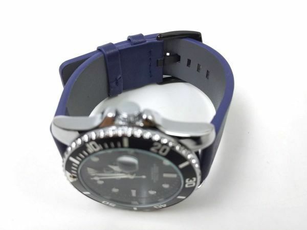 腕時計バンド 22mm 交換ストラップ レザー 本革 クイックリリース ネイビーXブラック