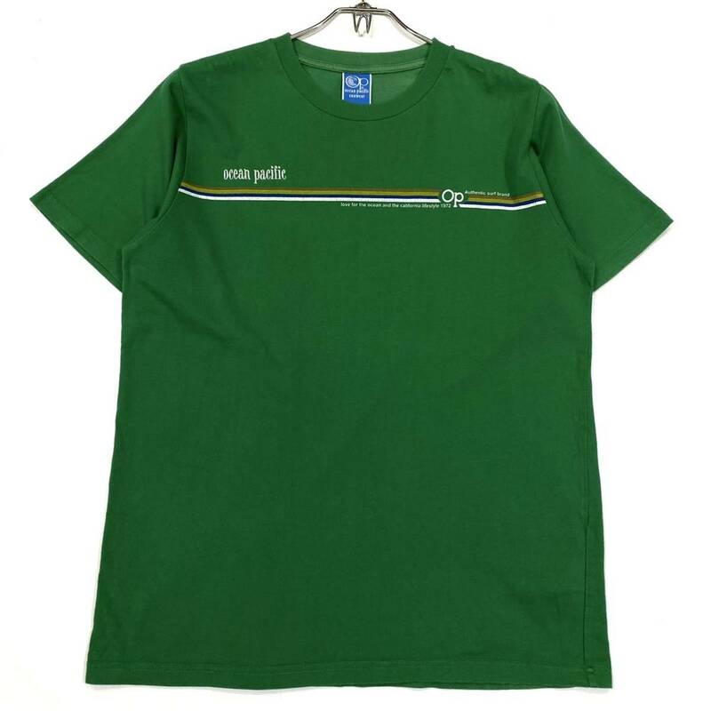 Ocean Pacific(オーシャンパシフィック)半袖Tシャツ 刺繍 プリントロゴ メンズM グリーン系