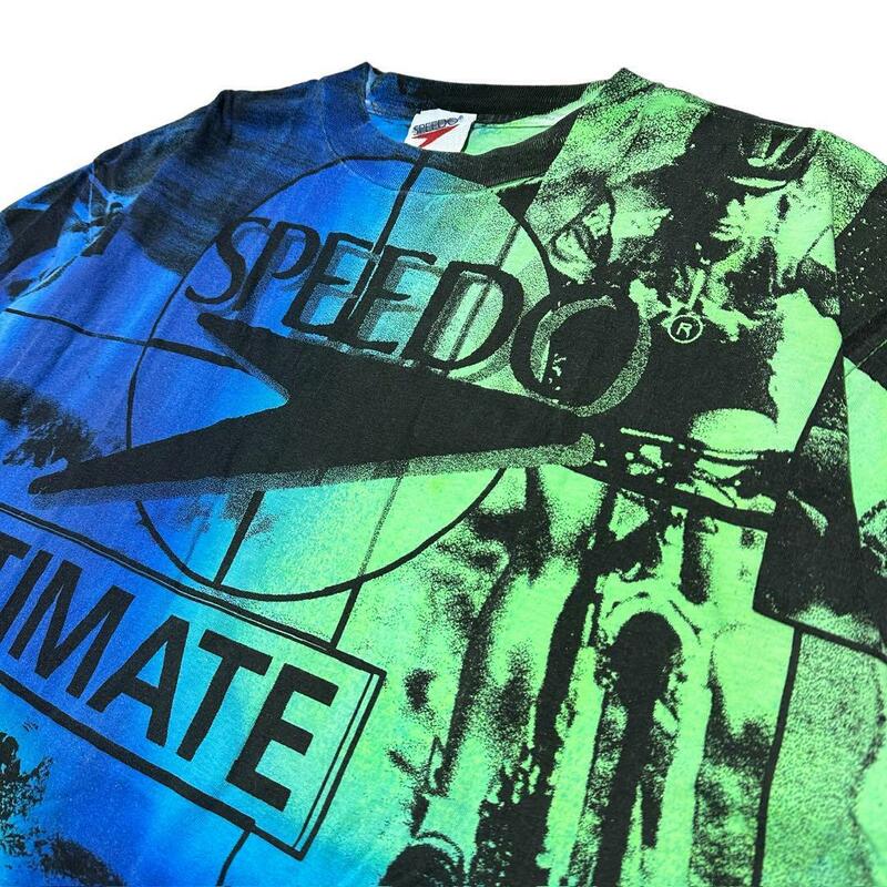 【90s】SPEEDO　スピード　グラデーション 総柄　染み込み　シングルステッチ　ヴィンテージ　Tシャツ