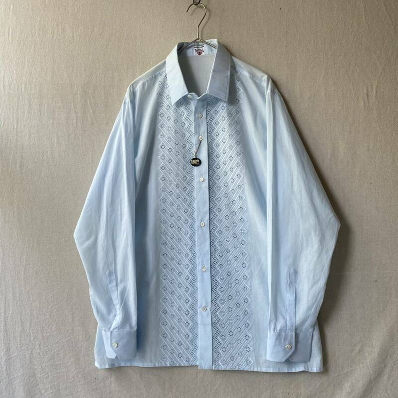 【デッドストック】Euro vintage シャツ / ポリ コットン ブルー ボックス レース ビンテージ ユーロ T3-06079-9490 sale