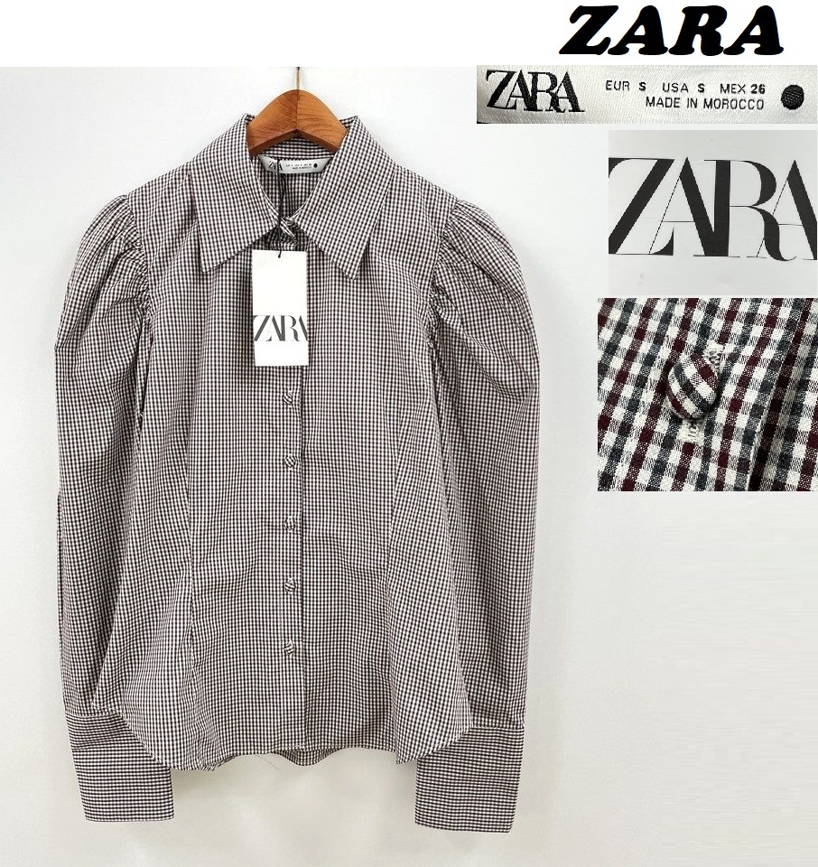 /S/ ZARA チェック長袖シャツ レディース タグ カジュアル トップス パワーショルダー パワショル フェミニン 大人可愛い ザラ
