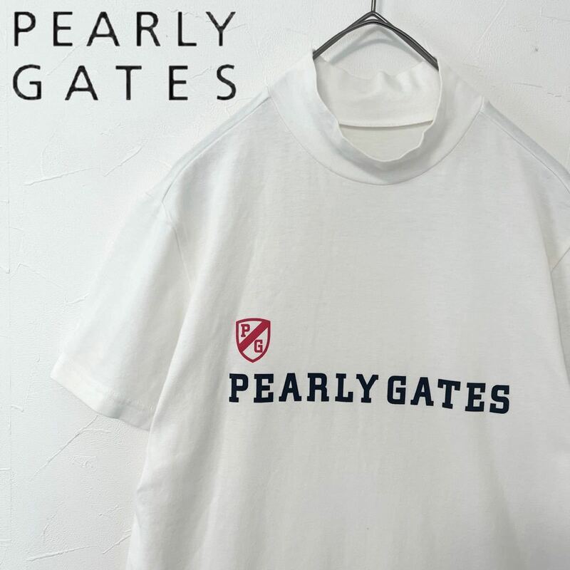 【送料無料】Pearly Gates パーリーゲイツ　モックネック　半袖　ロゴ　2 L 白　ホワイト　ハイネック　ゴルフウェア　GOLF