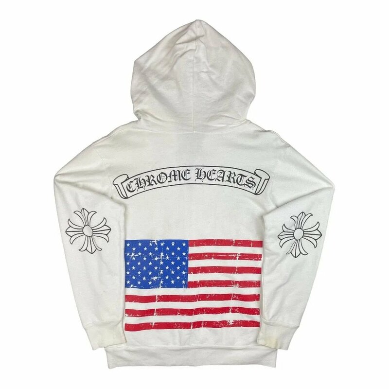 CHROME HEARTS クロムハーツ 星条旗パーカー ホワイト 白 ダガージップ メンズ Sサイズ 古着