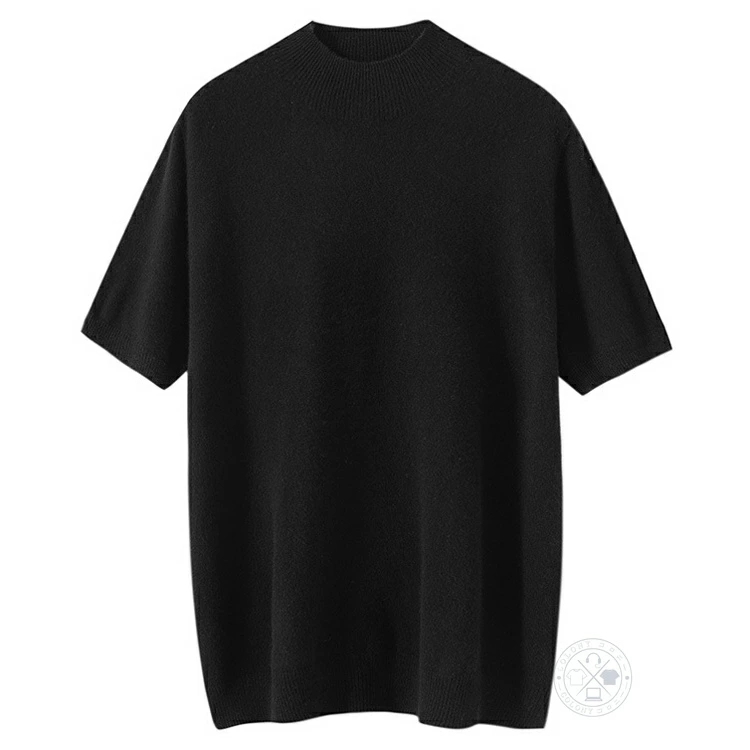  半袖ニット メンズ ニットTシャツ サマーニット サマーセーター モックネック ゴルフウェア インナー ニット Tシャツ 　 42602/XL:黒