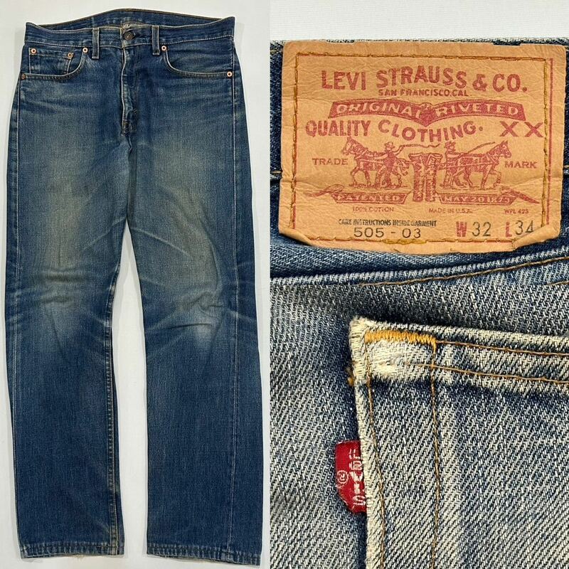 90s 00年 USA製 Levi's リーバイスヒゲ ハチノス!!505-03 W32 米国製 ボタン裏379 アメカジ ビンテージ ジーンズ デニム