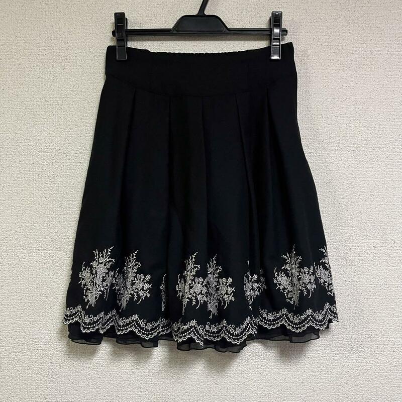 【即納】 L’EST ROSE レストローズ 刺繍フレアスカート ブラック MT