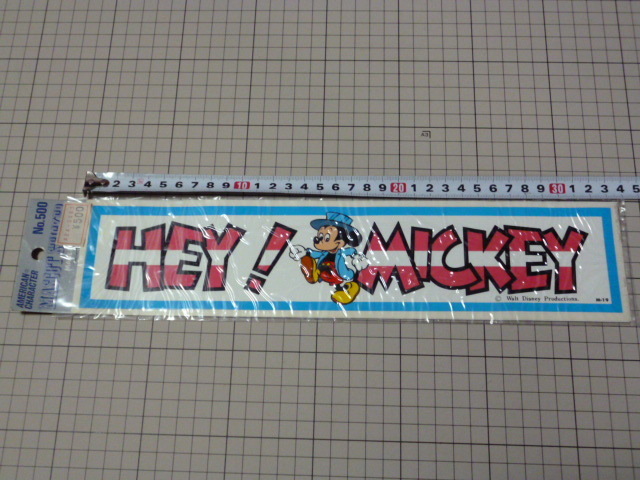 M-19 (大きめ) HEY! MICKEY Walt Disney Productions ステッカー 当時物 です(328×67mm) ミッキーマウス ディズニー ビンテージ