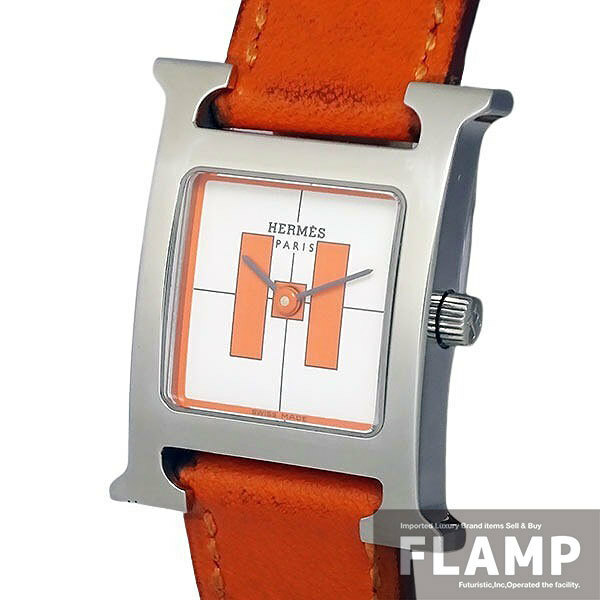 HERMES エルメス Hウォッチ HH1.210 クォーツ オレンジ シルバー レディース 腕時計【中古】
