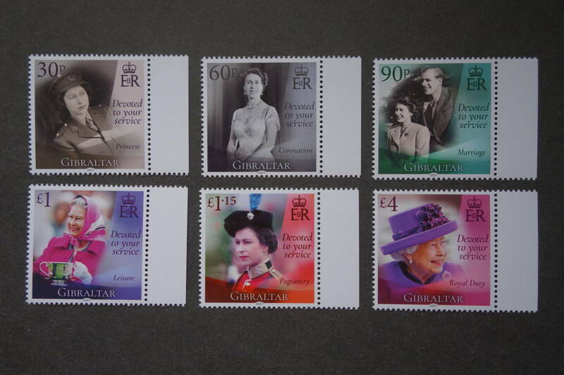 外国切手：（英国海外領土） ジブラルタル切手 「エリザベス2世誕生95年」 6種完 未使用