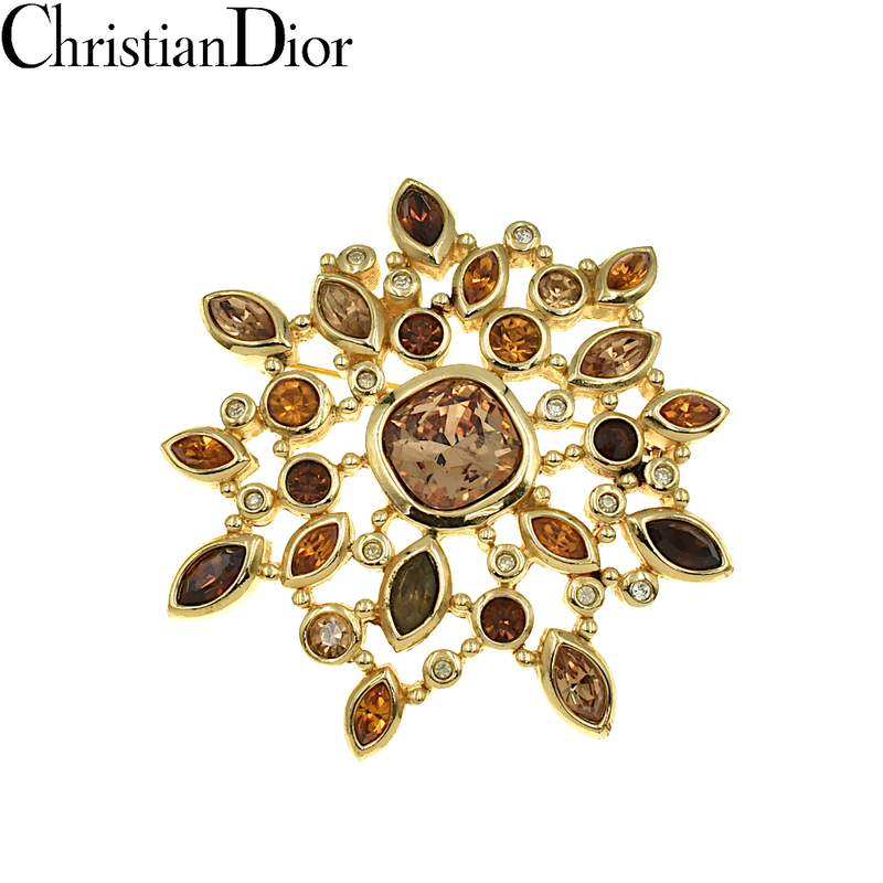 Christian Dior クリスチャンディオール ヴィンテージ カラーストーン 色石 ブローチ ゴールド