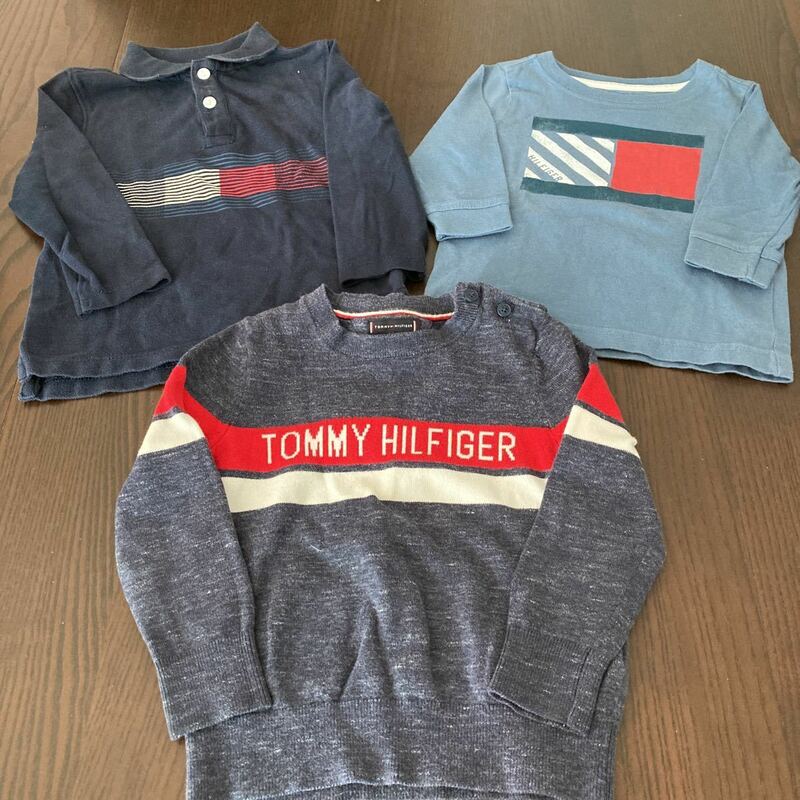 中古　TOMMY HILFIGER トミーヒルフィガー　キッズ　長袖　トップス　3枚セット　ニット　ポロシャツ　Tシャツ サイズ80㎝ 90㎝