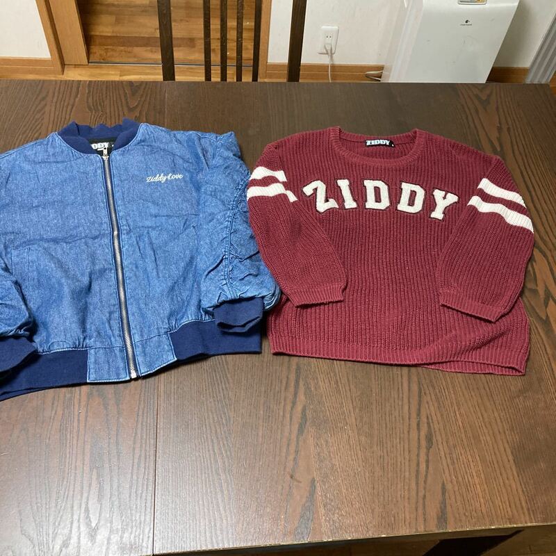 中古　ZIDDY キッズ女の子　冬物　長袖ジャケット　セーター　2枚セット　サイズ150㎝　ブルー　えんじ色