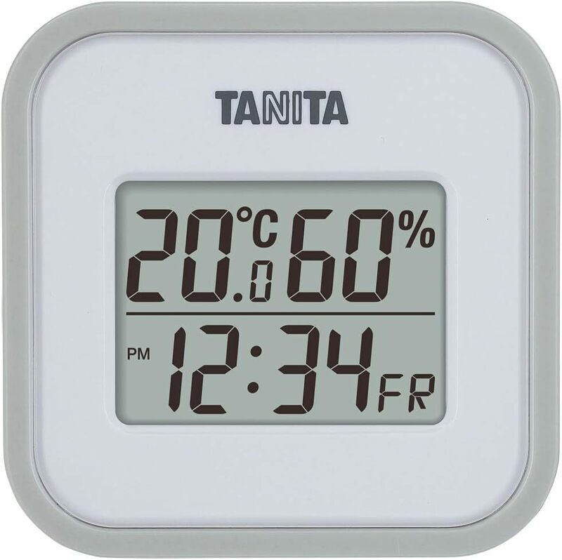 ■　タニタ 温湿度計 時計 カレンダー デジタル 壁掛け 卓上 マグネット グレー TT-558 GY