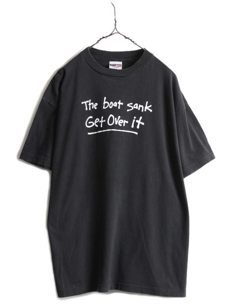90s USA製 ★ メッセージ プリント Tシャツ メンズ XL / 古着 90年代 オールド ジョーク ヘビーウェイト 黒 当時物 ブラック シンプル 黒T