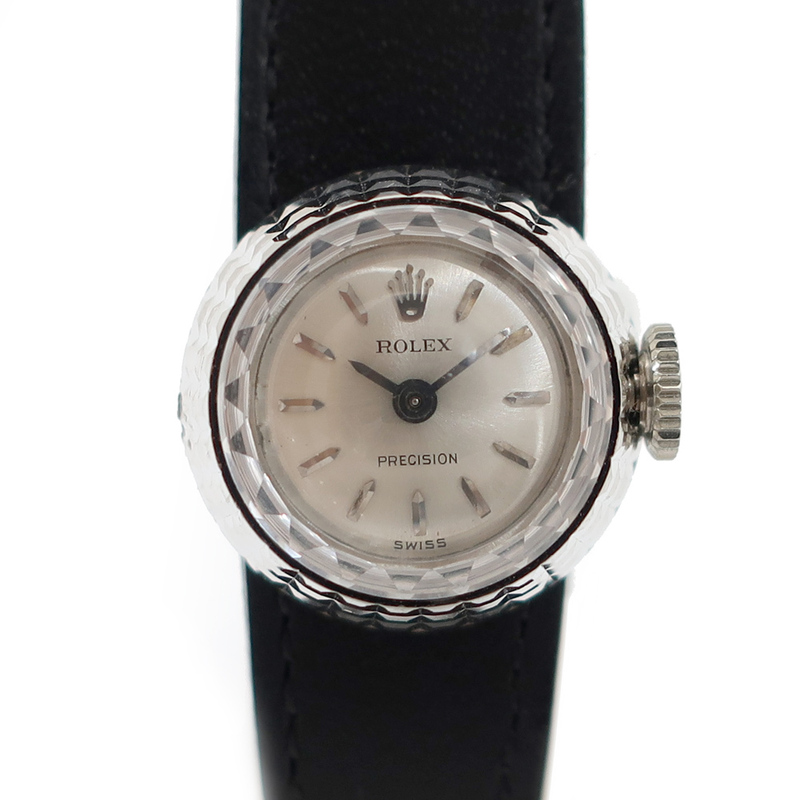 【天白】ロレックス カメレオン プレシジョン K18WG 革ベルト シルバー レディース　腕時計