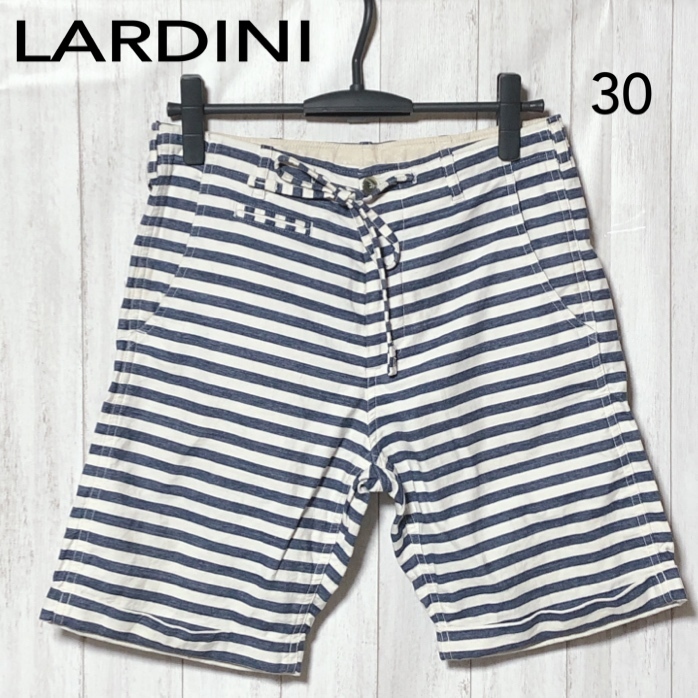 LARDINI デニム ショートパンツ 30/ラルディーニ ストライプ/ボーダー ブートニエール刺繍