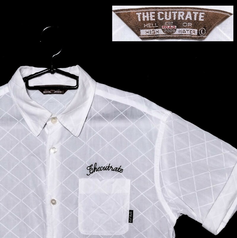 『美品★』Lサイズ THE CUTRATE アーガイル織半袖シャツ/白◆カットレイト (160)
