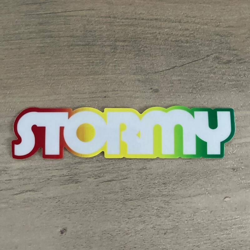 ⑤【STORMY ストーミー】ステッカー グラデーション シール 15.8cm スケボー スケートボード 赤×黄×緑×透明